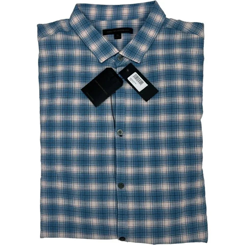 New John Varvatos Men US XL Blue White Plaid Shirt Long Sleeve Button Down - Picture 3 of 13